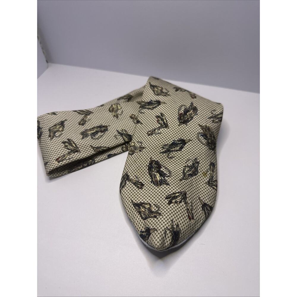 Keith Daniels Tie Necktie Mens Tan Brown Fly Fishing 100% Silk Classic Width